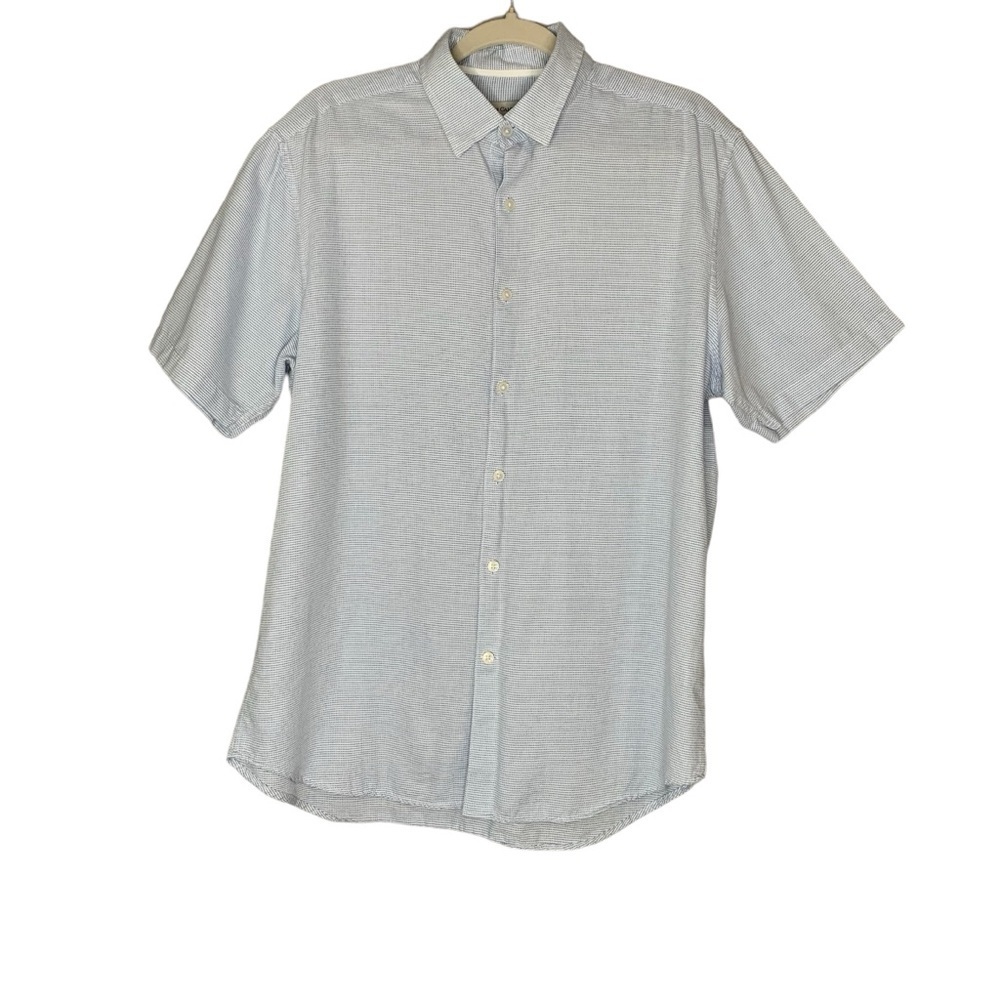 James Campbell blue and white collared short‎ sleeve button down. Size L